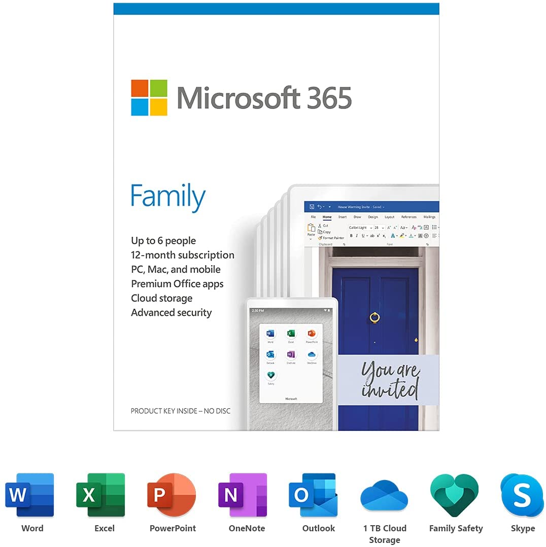 Microsoft 365 Family (6 PC or Mac Licenses/ 1 Year Subscription ...